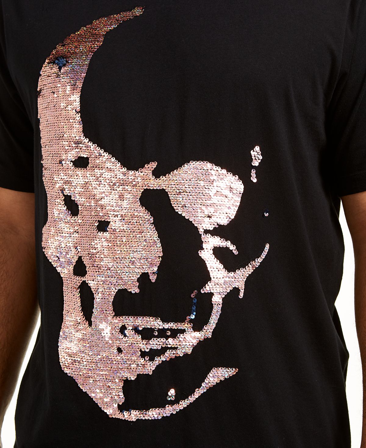 Inc International Concepts I.n.c. Big & Tall Renew Sequin Skull T-shirt Deep Black