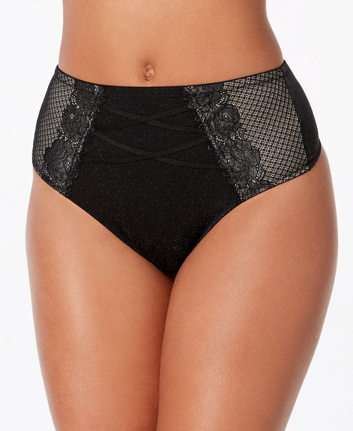 Inc International Concepts I.n.c. High-waist Lace Corset Thong Midnight Black