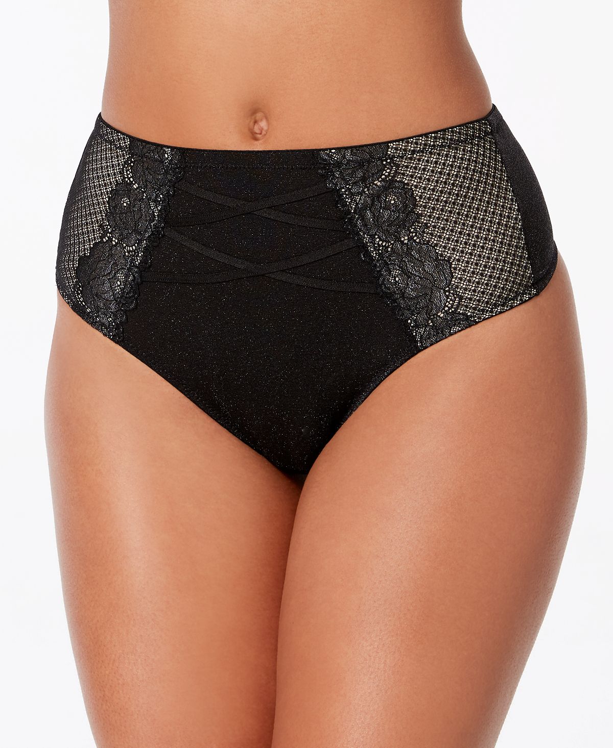 Inc International Concepts I.n.c. High-waist Lace Corset Thong Midnight Black