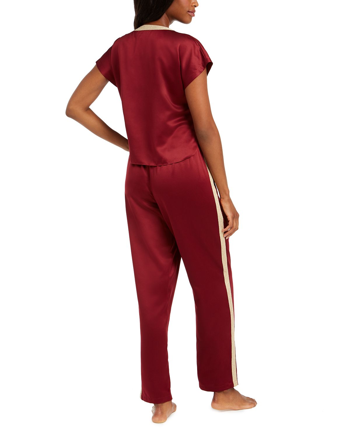Inc International Concepts I.n.c. Metallic-trim Matte Satin Pajama Set Cherry Pie