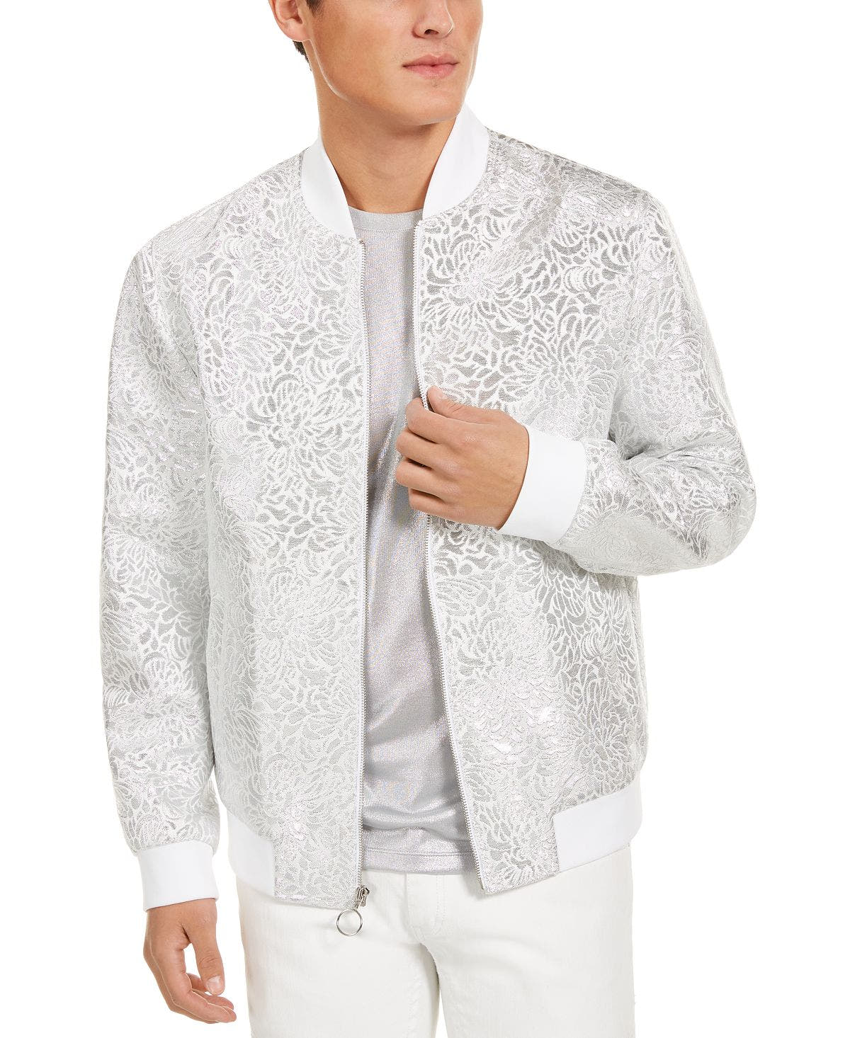 Inc International Concepts I.n.c. Oliver Party Brocade Bomber Jacket White Combo