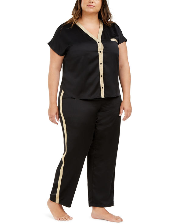 Inc International Concepts I.n.c. Plus Metallic-trim Pajama Set Deep Black