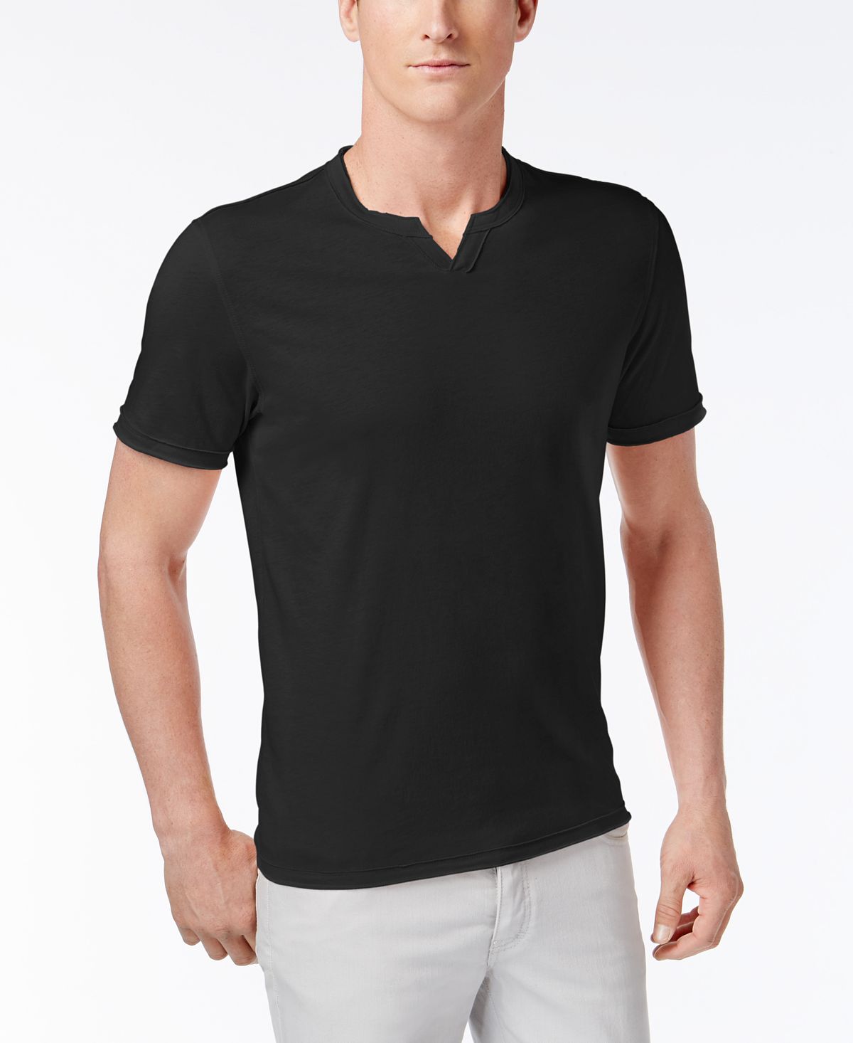 Inc International Concepts I.n.c. Soft Touch Split-neck T-shirt Deep Black