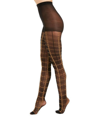 Inc International Concepts I.n.c. Wo Windowpane-plaid Tights Black Plaid