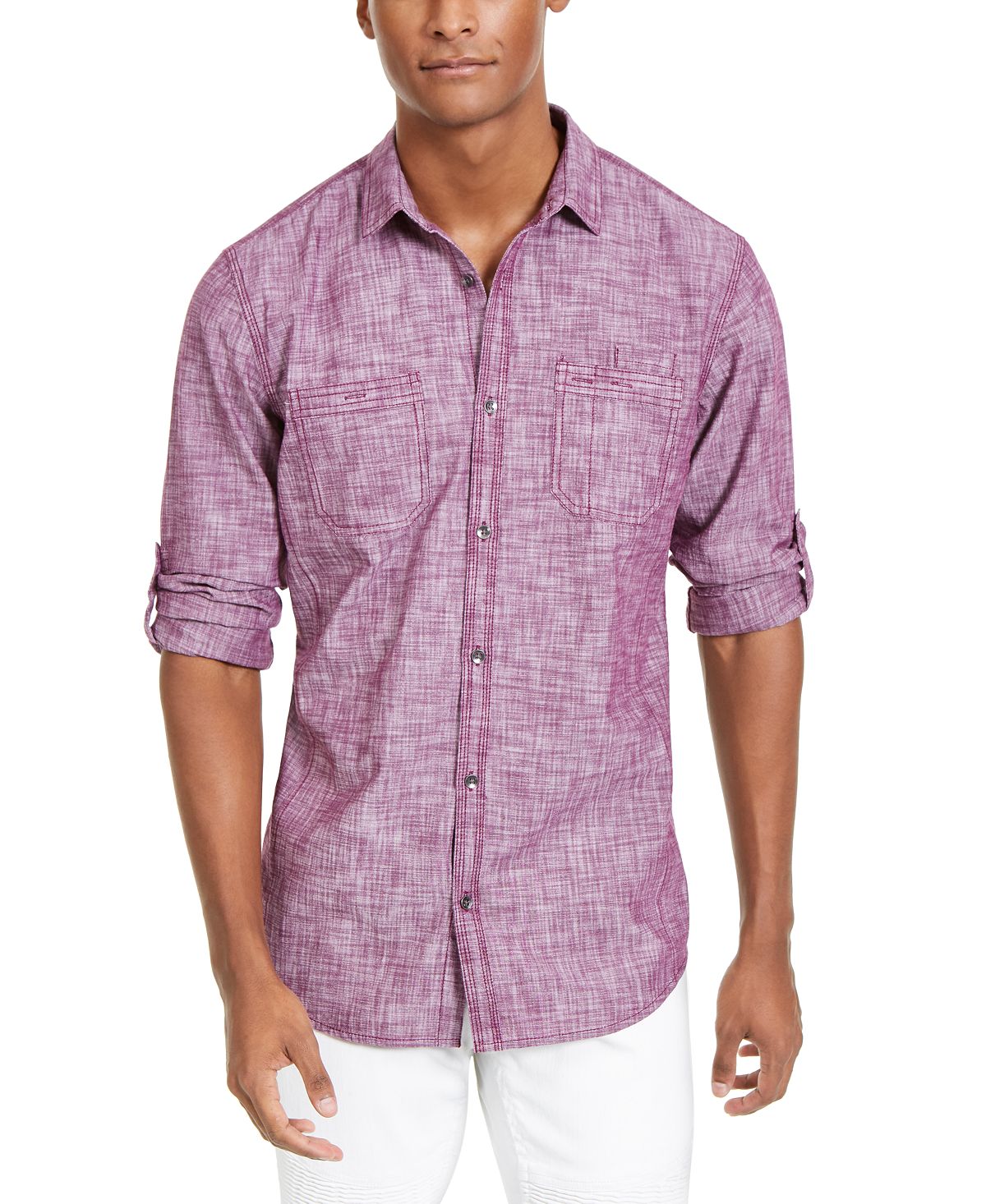 Inc International Concepts Inc Chambray Dual-pocket Shirt Plum Caspia