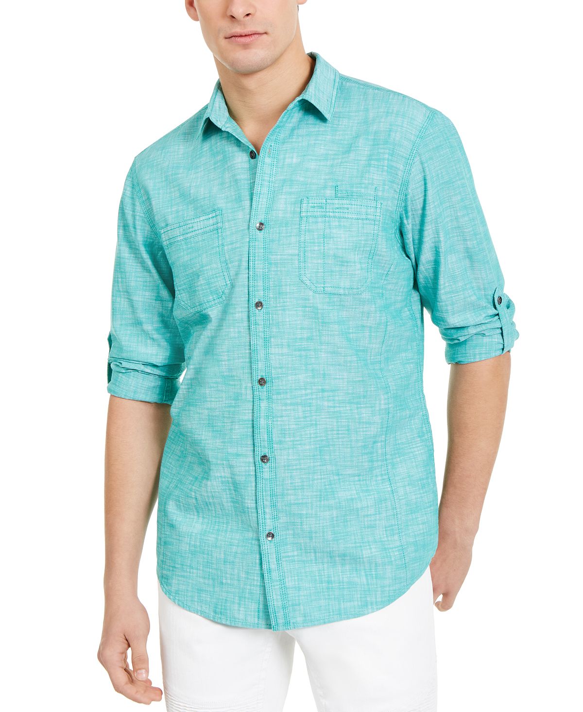 Inc International Concepts Inc Chambray Dual-pocket Shirt Teal Oasis