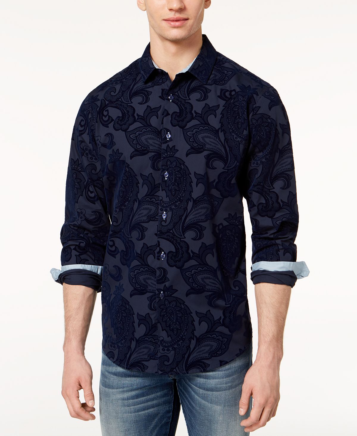 Inc International Concepts Inc Flocked Paisley Shirt Navy Combo