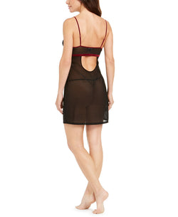 Inc International Concepts Inc Lace Mesh Velvet Trim Chemise Nightgown & Thong Deep Black thumbnail 2