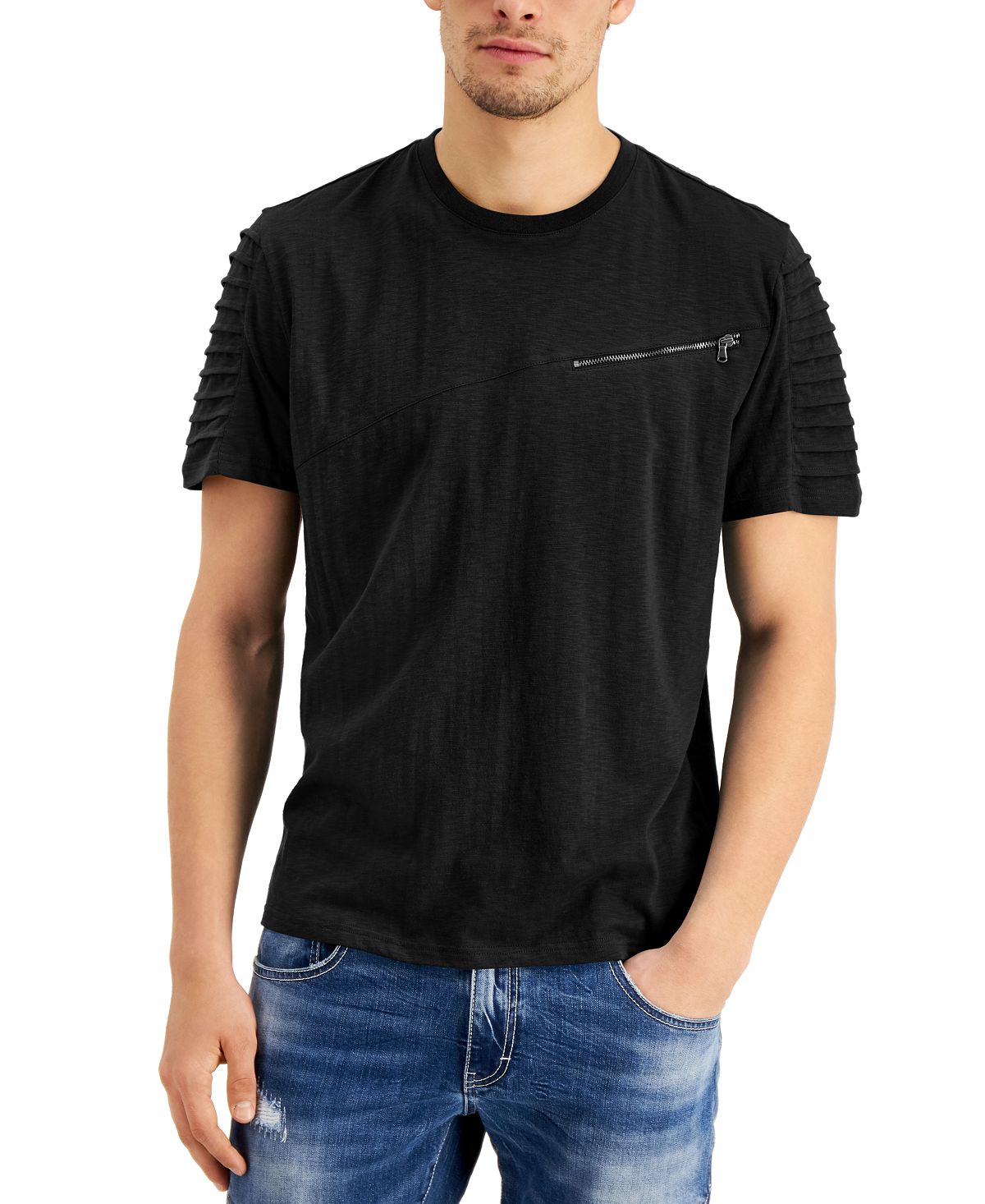Inc International Concepts Inc Moto Sleeve T-shirt Deep Black