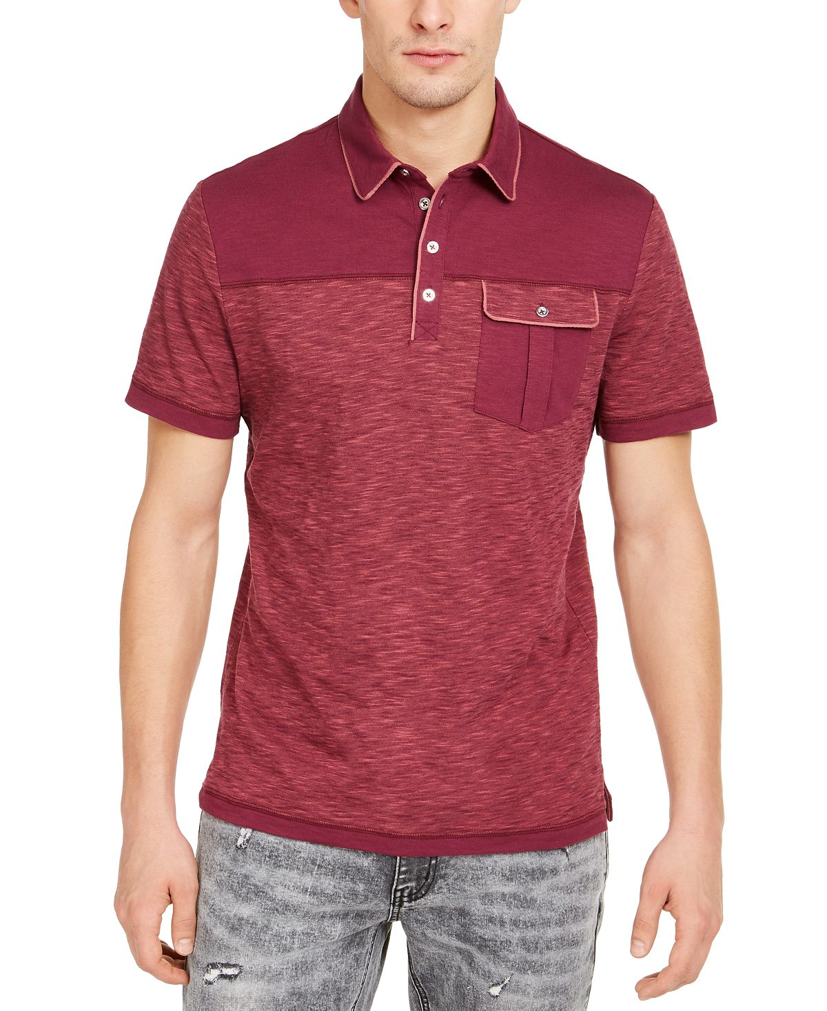 Inc International Concepts Inc Pattern-blocked Polo Shirt Royal Wine