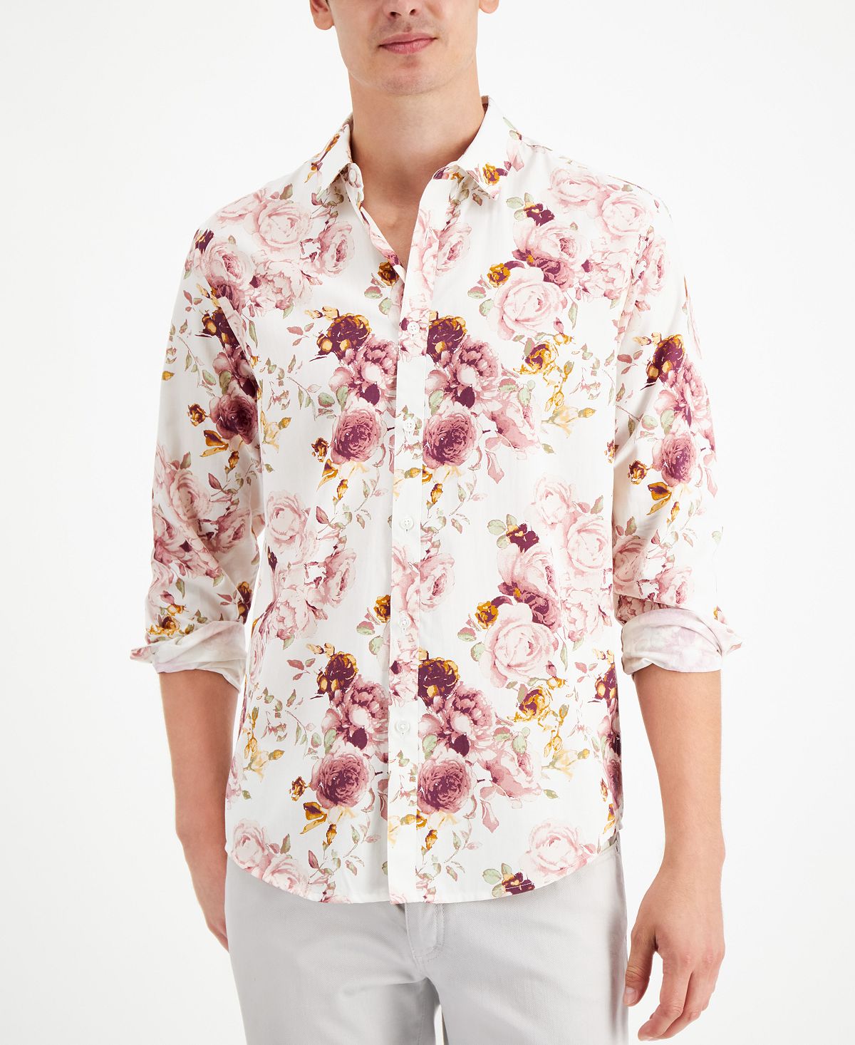 Inc International Concepts Inc Regular-fit Oversized Floral-print Shirt White Combo