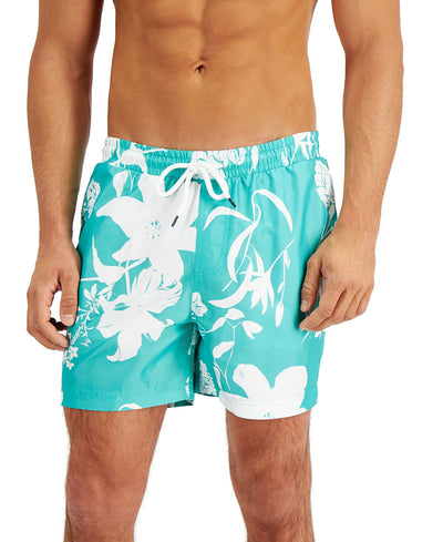 Inc International Concepts Inc Regular-fit Quick-dry Floral-print 5" Swim Trunks Turq Combo