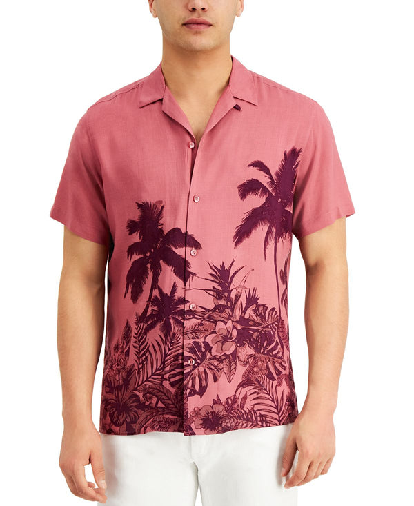 Inc International Concepts Inc Regular-fit Tonal Tropical-print Camp Shirt Strwbry Swrl Cm