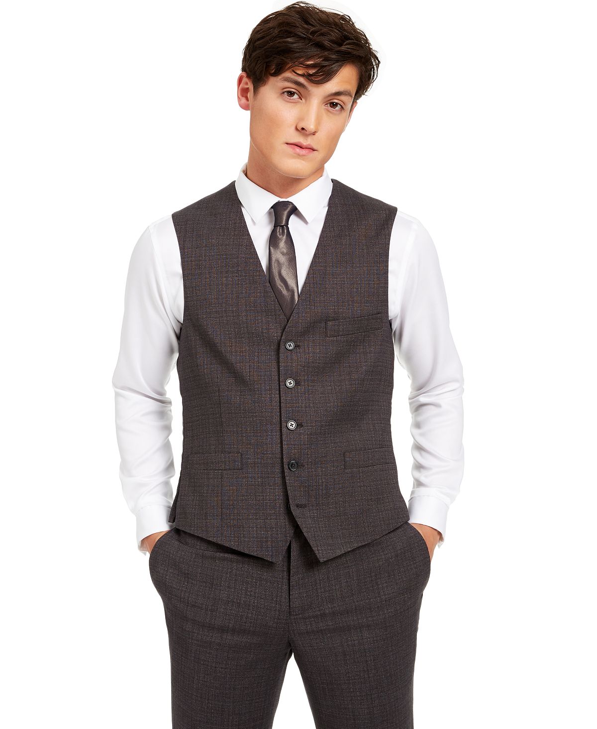 Inc International Concepts Inc Slim-fit Crosshatch Suit Vest Charcoal Combo
