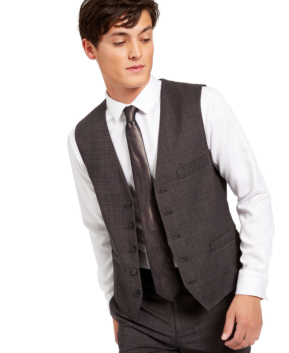 Inc International Concepts Inc Slim-fit Crosshatch Suit Vest Charcoal Combo