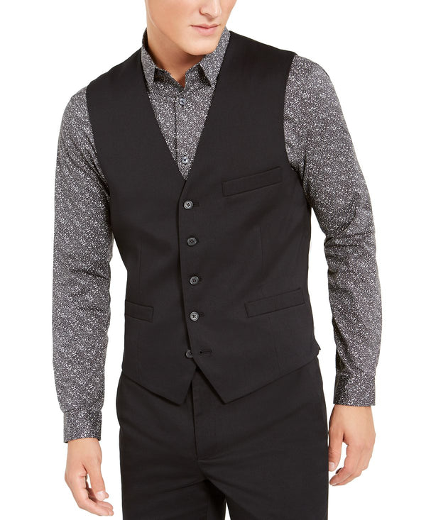 Inc International Concepts Inc Slim-fit Stretch Twill Vest Deep Black
