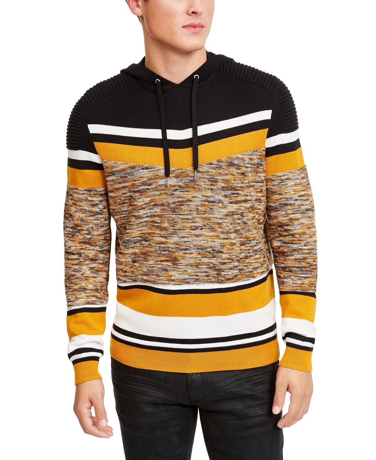 Inc International Concepts Inc Striped Hooded Sweater Deep Black
