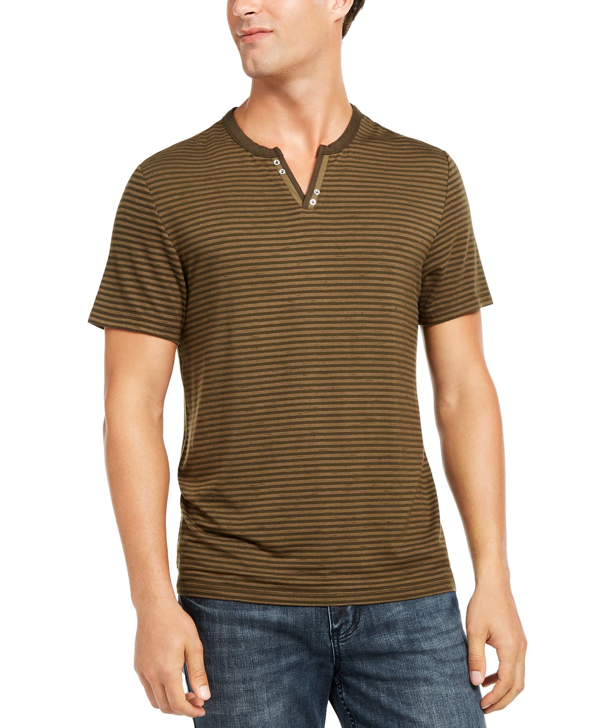 Inc International Concepts Inc Striped Split-neck T-shirt Dark Grass