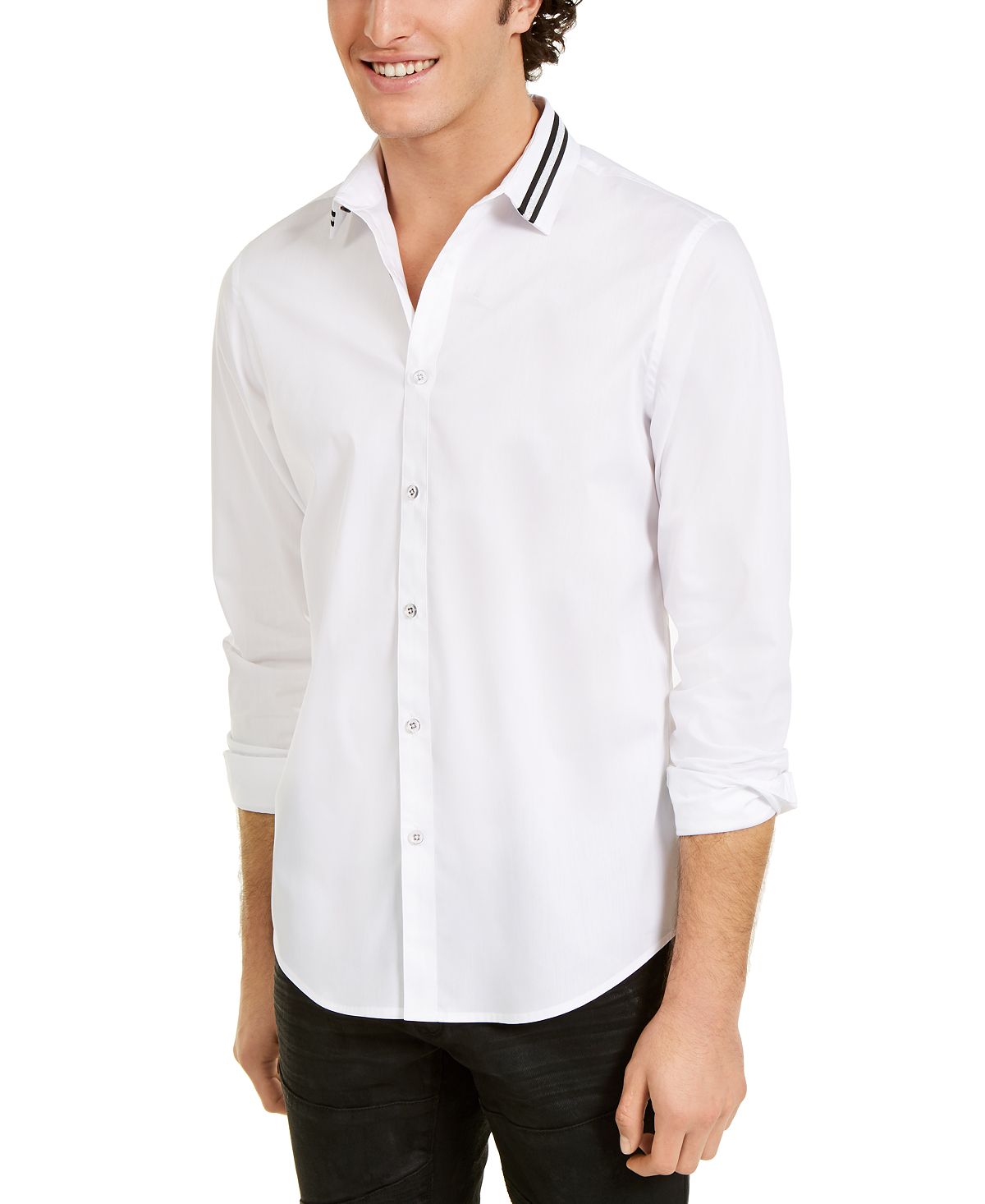 Inc International Concepts Inc Striped-collar Shirt White Pure
