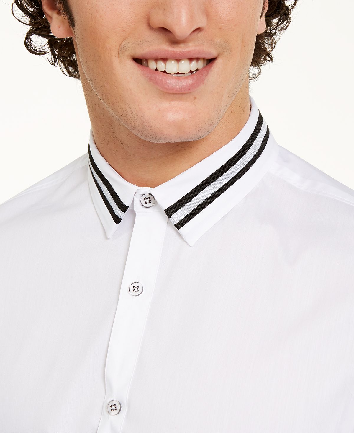 Inc International Concepts Inc Striped-collar Shirt White Pure