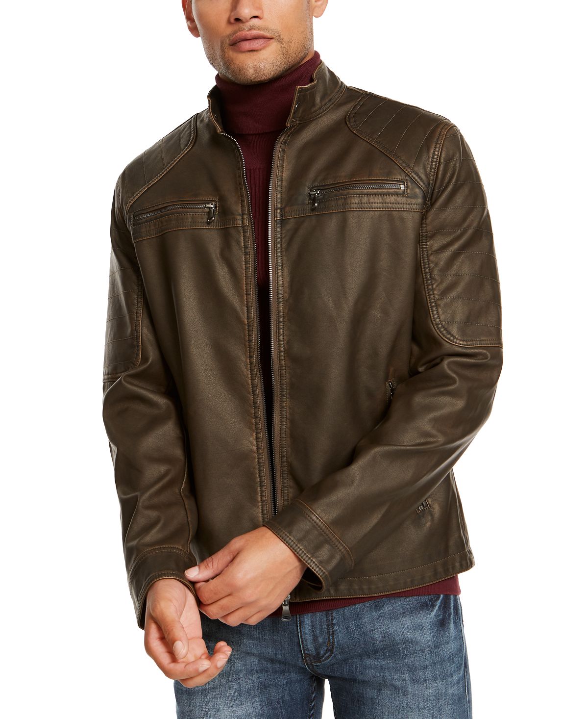 Inc International Concepts Inc Washed Faux Leather Jacket Jones Brown