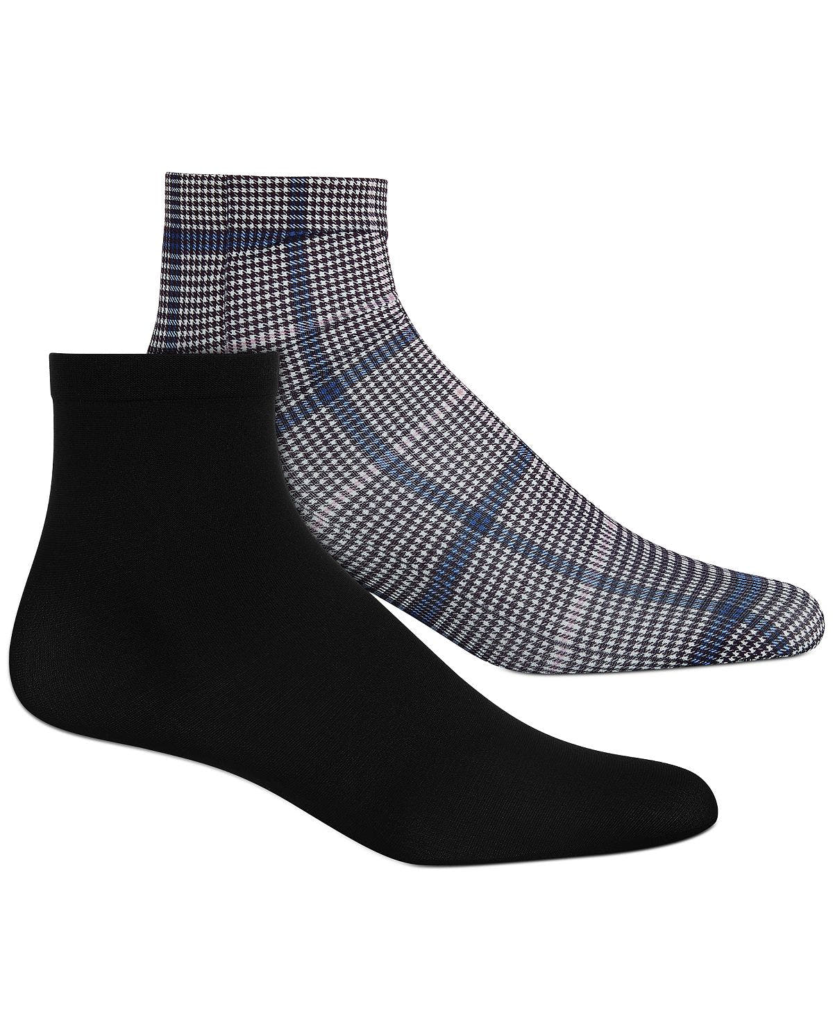 Inc International Concepts Inc Wo 2-pk. Plaid & Solid Anklet Fashion Socks Deep Black
