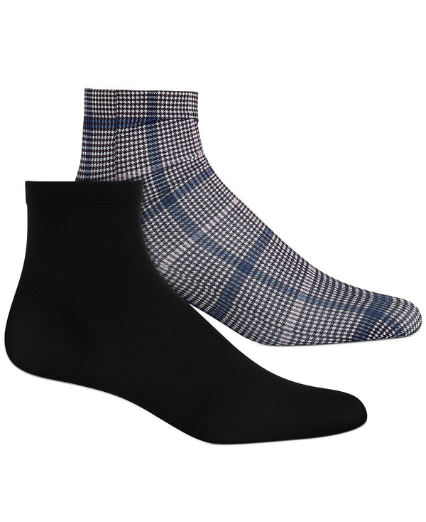 Inc International Concepts Inc Wo 2-pk. Plaid & Solid Anklet Fashion Socks Deep Black