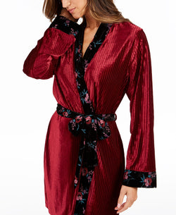Inc International Concepts Inc Wo Floral Trim Velvet Ribbed Robe Cherry Pie thumbnail 3
