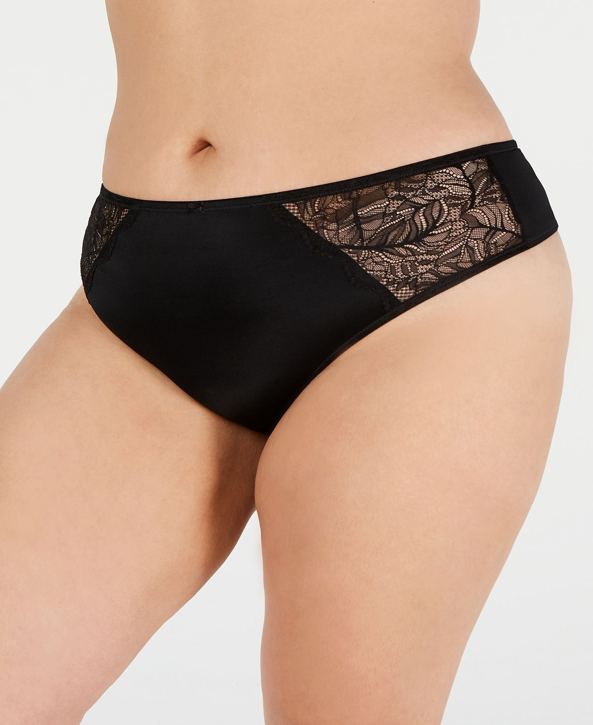 Inc International Concepts Inc Wo Plus Lace-trim Thong 100060576 Deep Black