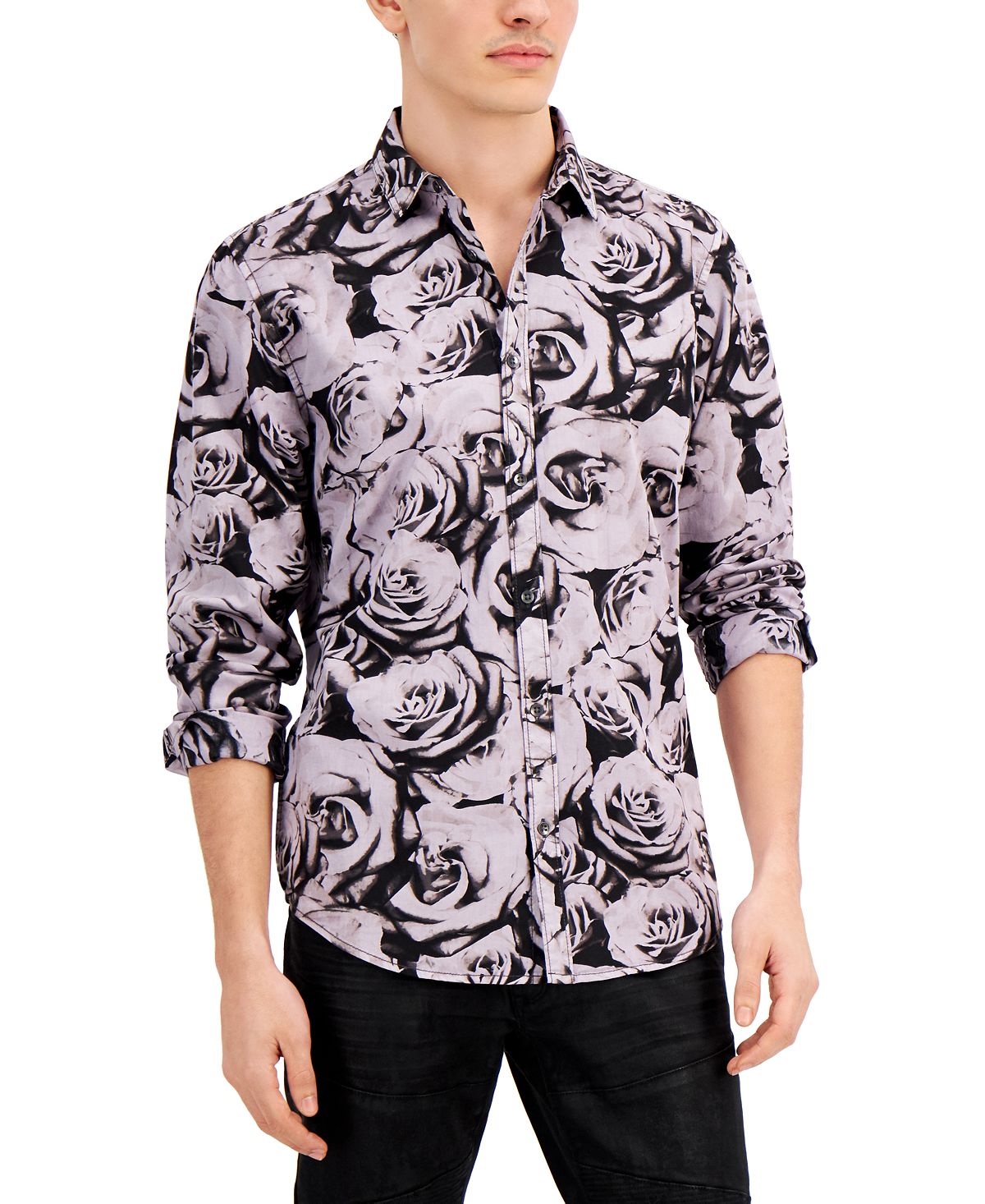 Inc International Concepts Long-sleeve Overdye Shirt Lavender Grey