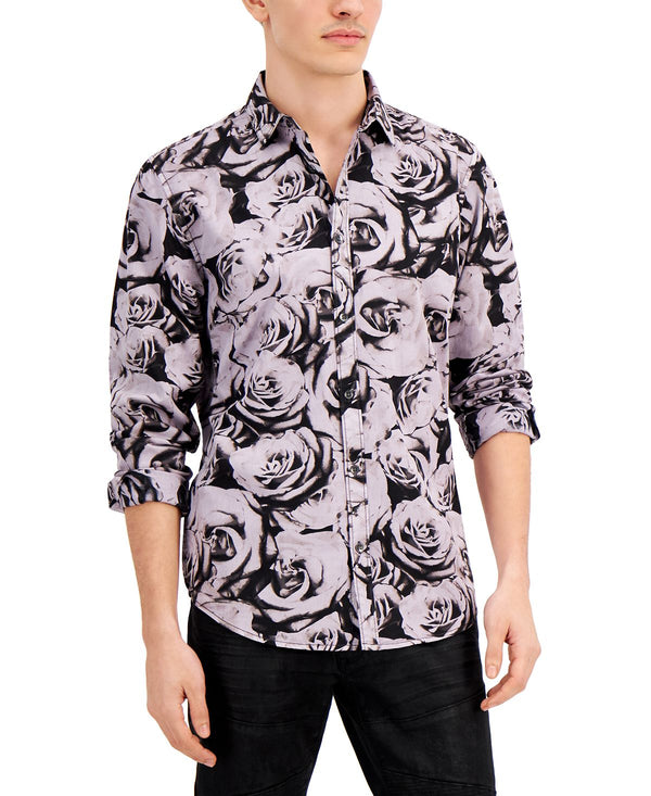 Inc International Concepts Long-sleeve Overdye Shirt Lavender Grey