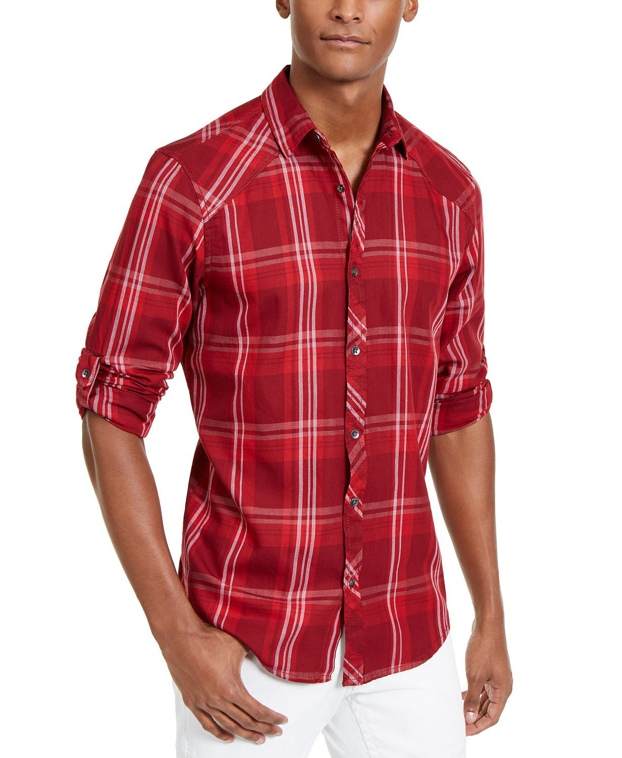 Inc International Concepts Marc Plaid Shirt Dark Red