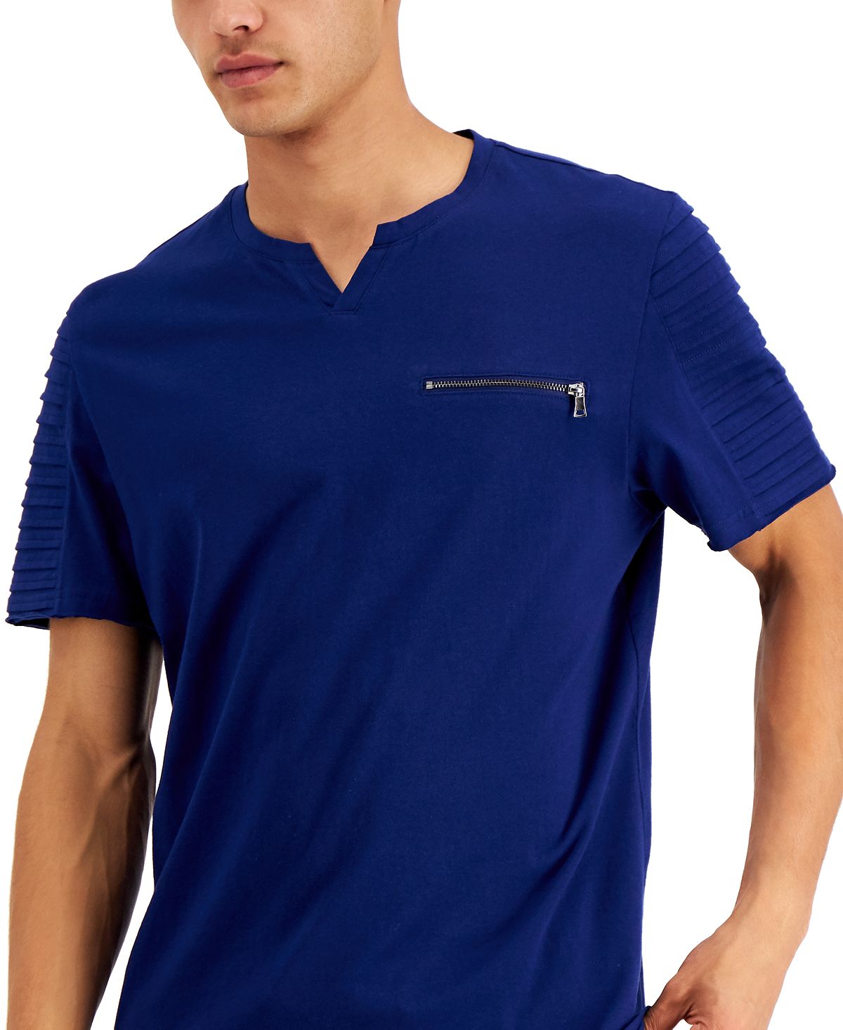 Inc International Concepts Pintucked Split-neck T-shirt Navy Bud