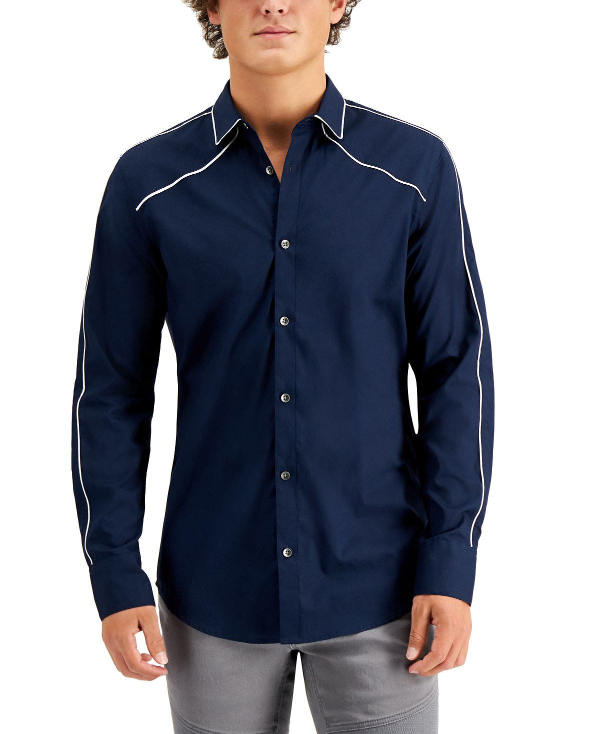 Inc International Concepts Piped Shirt Basic Navy