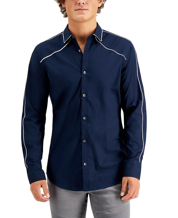 Inc International Concepts Piped Shirt Basic Navy