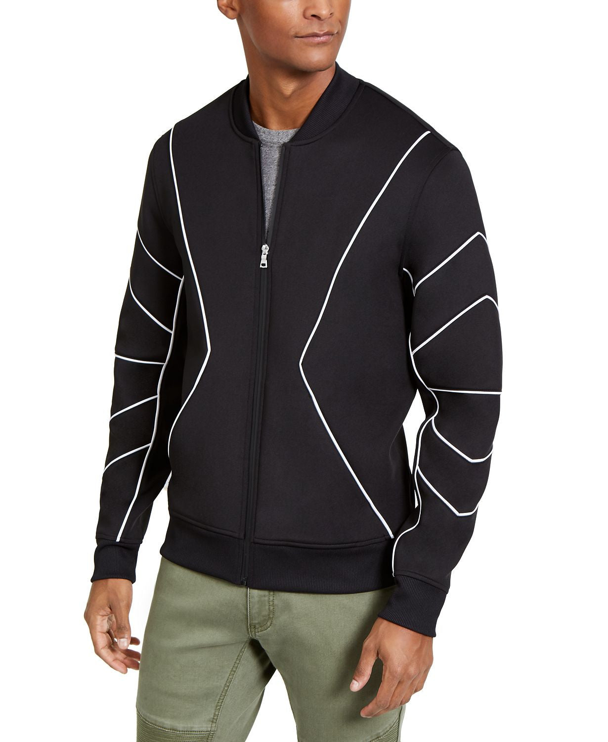 Inc International Concepts Piped Zip-front Knit Jacket  Black