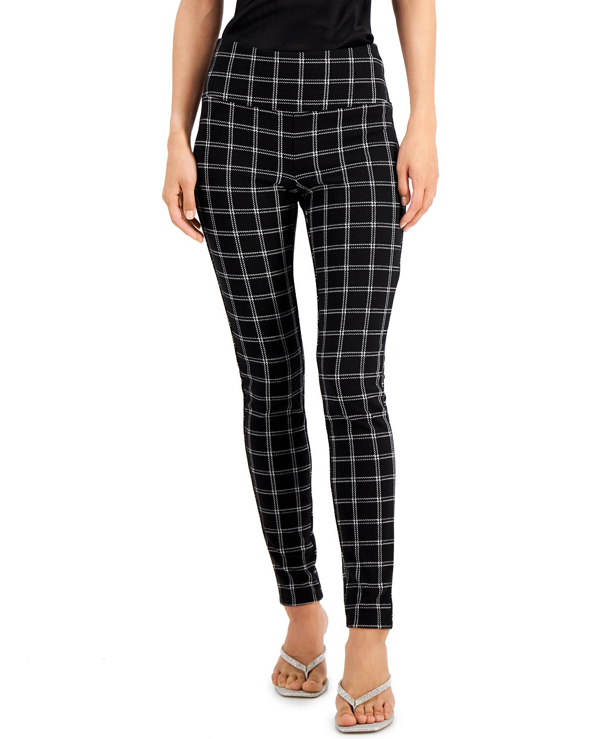 Inc International Concepts Plaid Leggings Black Check