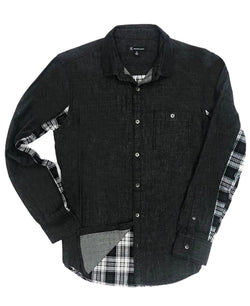 Inc International Concepts Plaid Pieced Denim Shirt Deep Black thumbnail 2