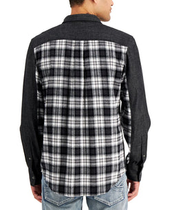 Inc International Concepts Plaid Pieced Denim Shirt Deep Black thumbnail 3