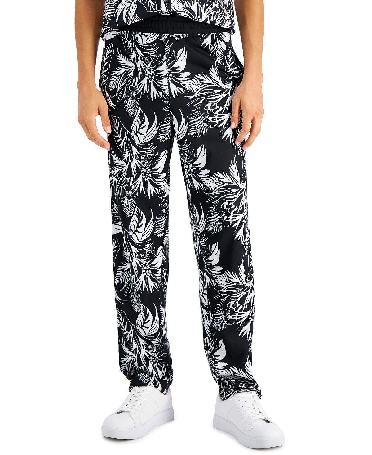 Inc International Concepts Regular-fit Palm-print Track Pants Deep Black