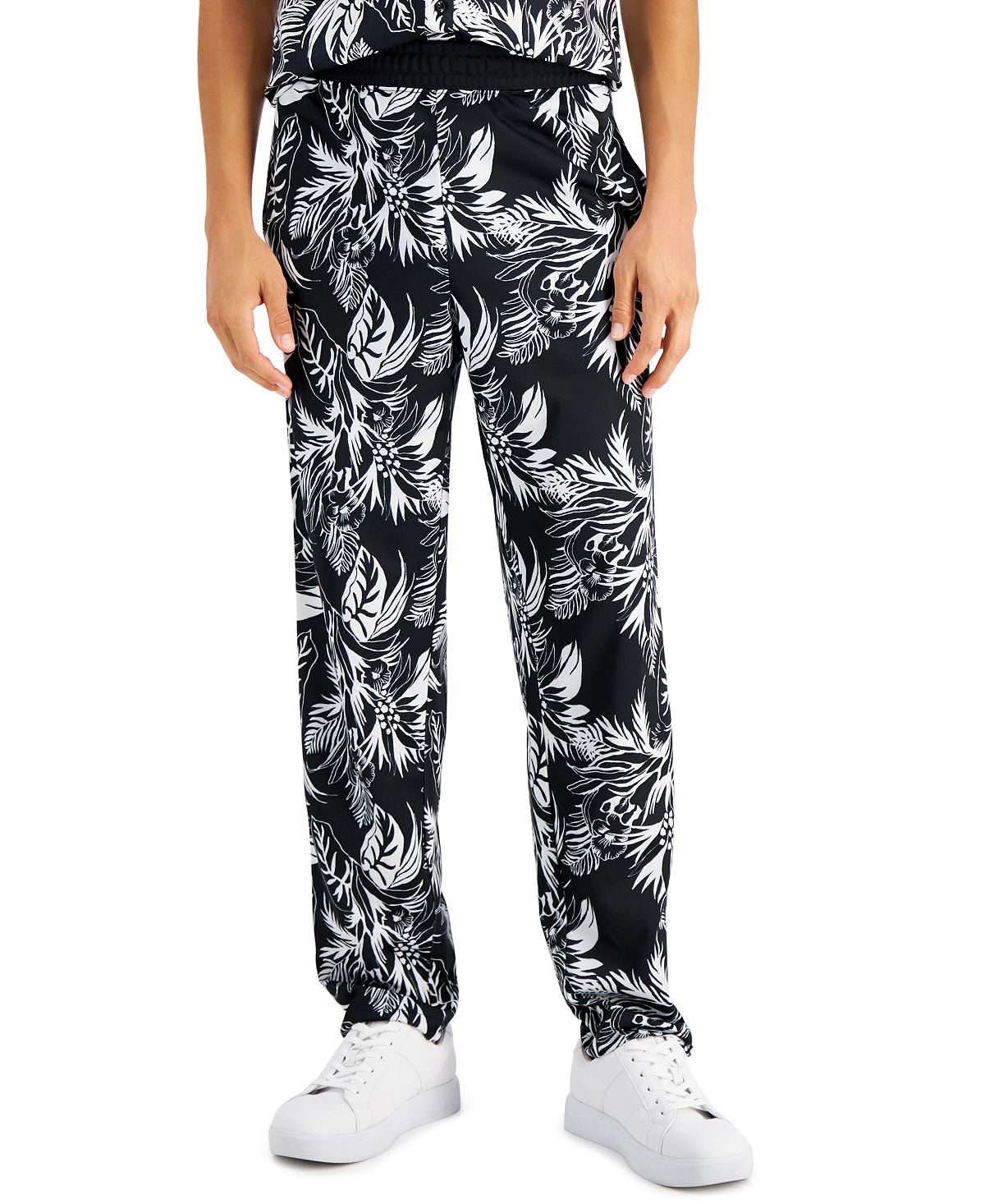 Inc International Concepts Regular-fit Palm-print Track Pants Deep Black