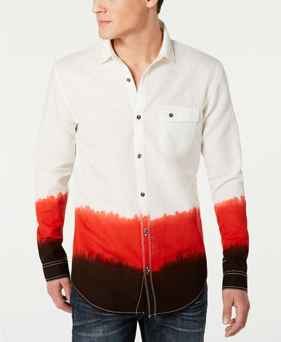 Inc International Concepts Regular-fit Textured Dip-dyed Shirt  Snowfall White