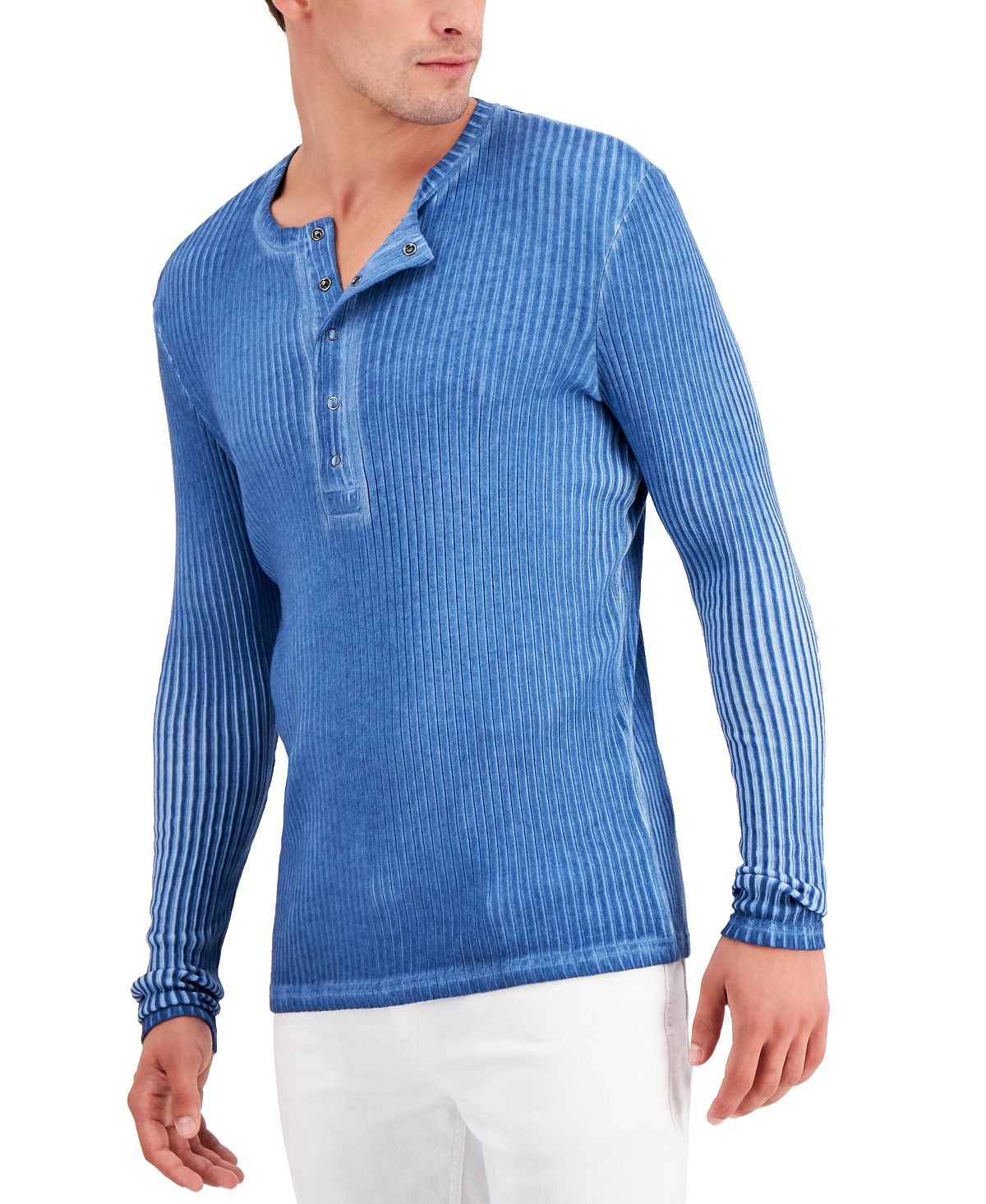 Inc International Concepts Ribbed Long-sleeve Henley Shirt Turquoise Diamo