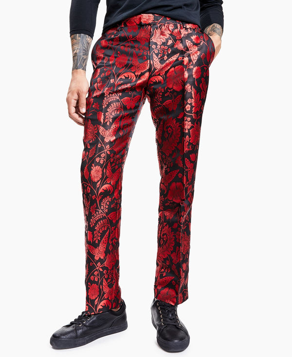 Inc International Concepts Slim-fit Floral Bouquet Jacquard Pants Goji Berries