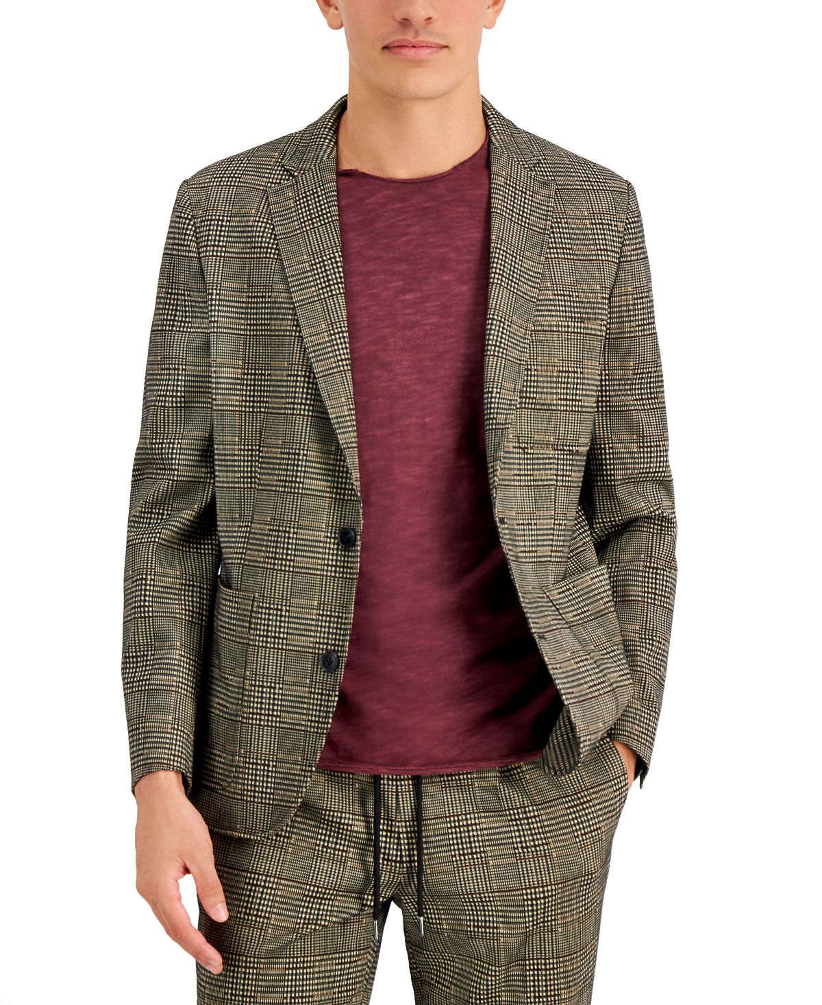 Inc International Concepts Slim-fit Multi-plaid Sport Coat Deep Black Combo