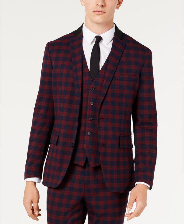 Inc International Concepts Slim-fit Tartan Blazer Burgundy Combo