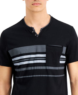 Inc International Concepts Split-neck Striped T-shirt Deep Black thumbnail 2
