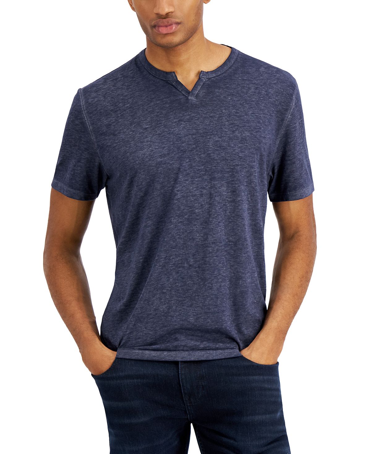 Inc International Concepts Split-neck T-shirt Basic Navy