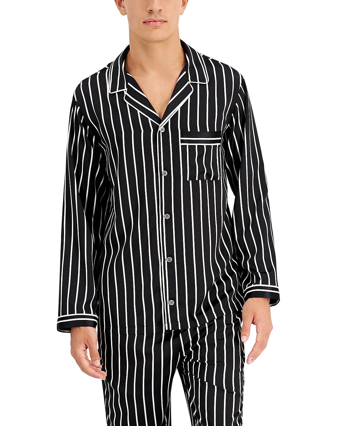 Inc International Concepts Stripe Satin Pajama Shirt Black and White Stripe