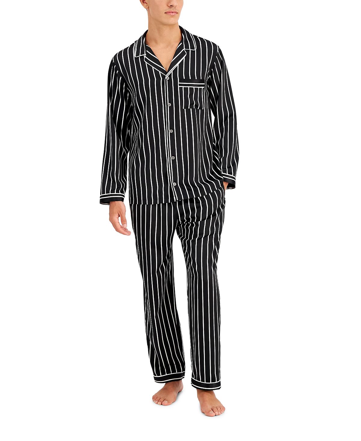 Inc International Concepts Stripe Satin Pajama Shirt Black and White Stripe